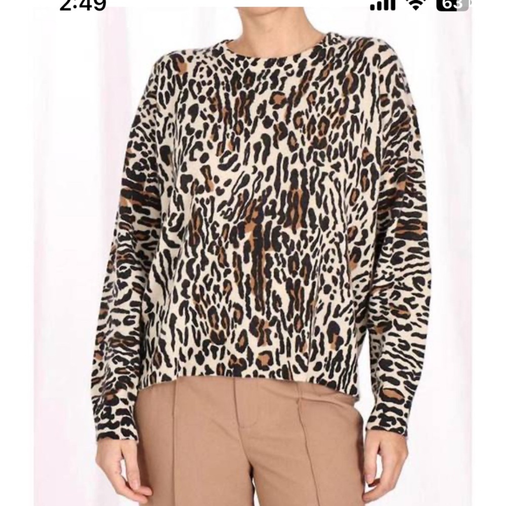 New Minnie Rose Plus Size 3x Leopard-Print Cashmere-Blend Sweater - Picture 6 of 14